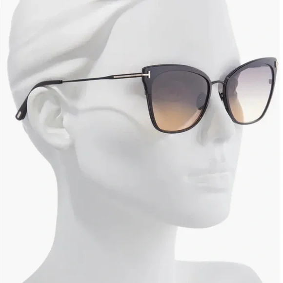 TOM FORD BLACK ROSE GOLD Faryn 56mm Gradient Cat Eye Sunglasses - Picture 3 of 8